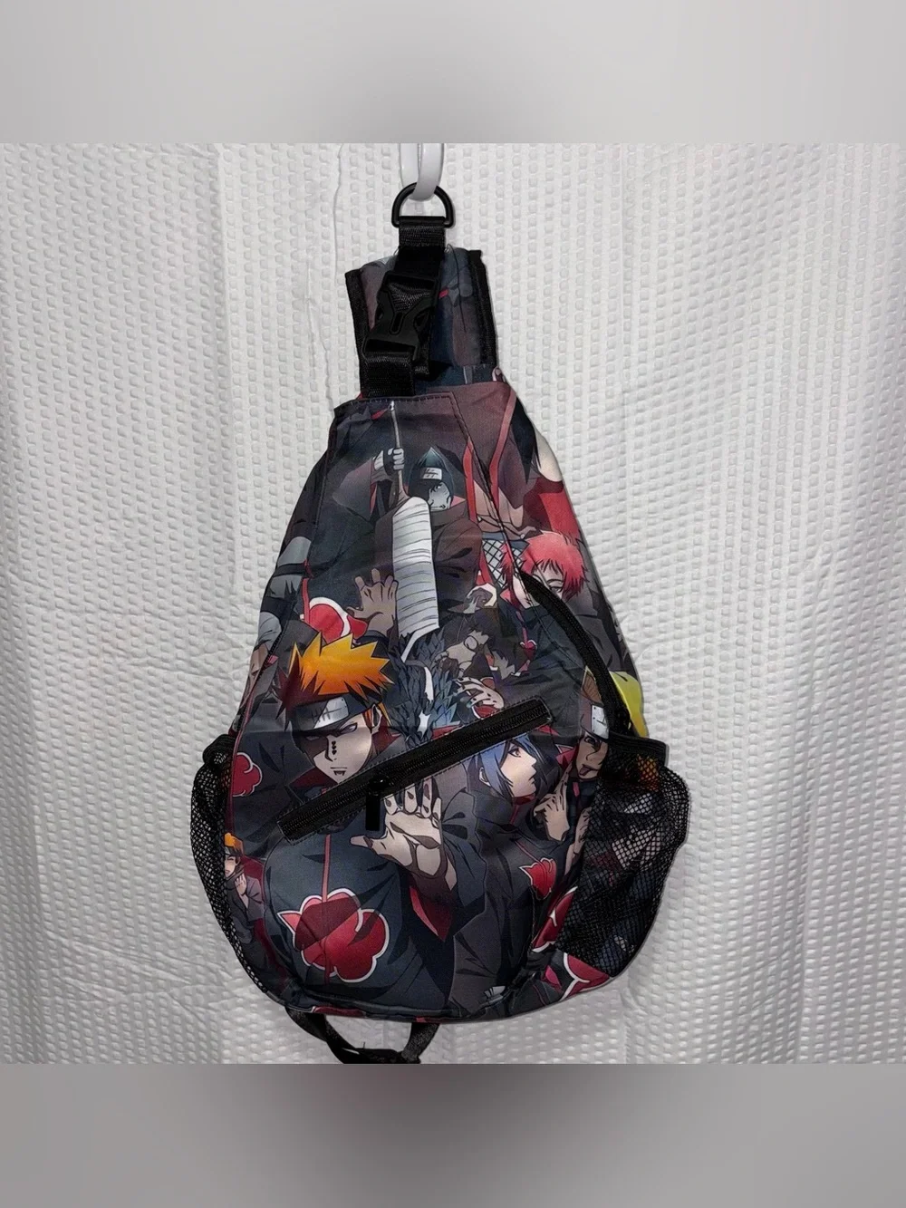 New! 2 Piece Anime Naruto Print Black Backpack And Sling Bag